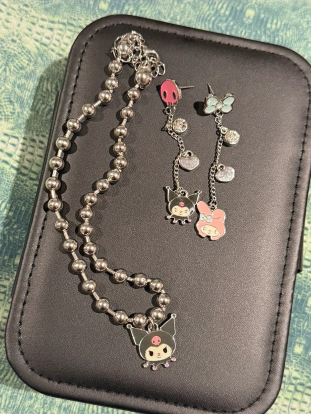 Sanrio Kuromi Pink & Black Kids Necklace and Earrings Set